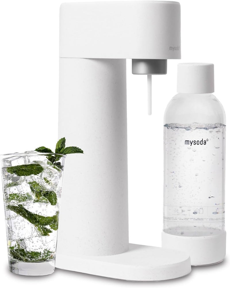 Mysoda Woody Sparkling Water Maker - Soda Streaming Machine Silent Carbonated Water Machine Robust Long-Lasting Aluminium Soda Maker 1L Water Bottle Without CO2 Cylinder - White Soda Machine - Image 1